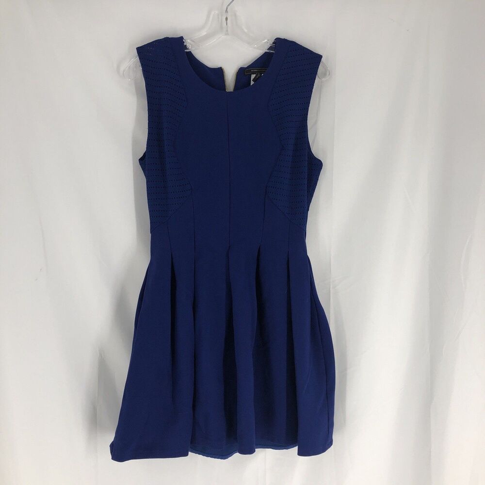 BCBG Max Azria Women Sz L Peplum Sheath Dress Blue Pleated Sleeveless